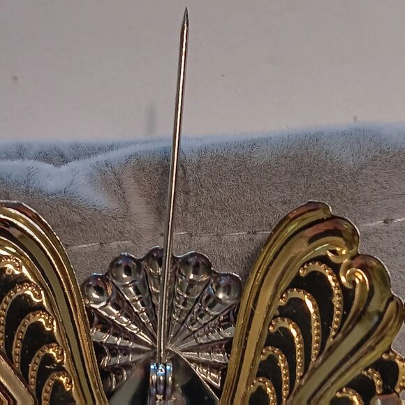 Jane Davis Signed Angel Faux Pearl Rhinestone Brooch Ribbon Mixed Metal - Picture 6 of 12